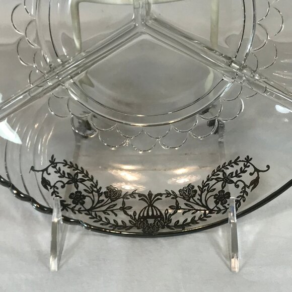 Vintage Silver Overlay Glass 3-Section Divided 9" Dish - Picture 6 of 8